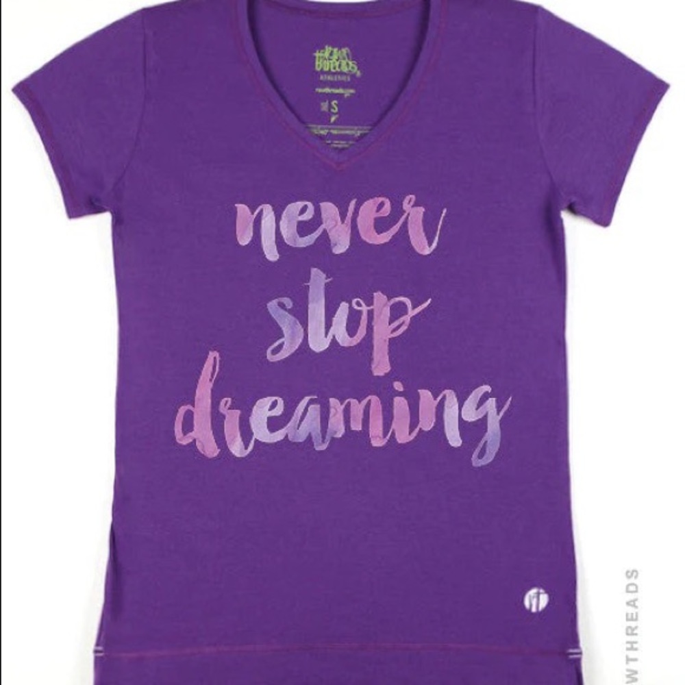 Raw Threads "Never Stop Dreaming" V-neck capped sleeve tee